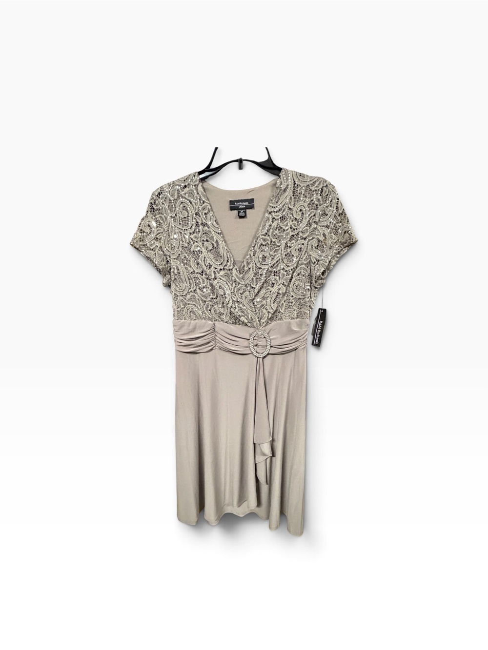 R&M Richards Petite Lace Sequin Cocktail Dress 6P Beige Embellished